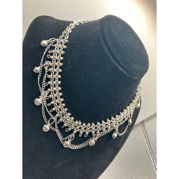Multilayered Silver-Tone Chains Dangling Bells 17.25 Inch Choker Necklace! - Picture 4 of 7
